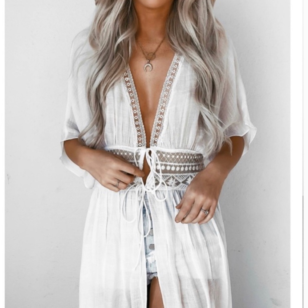 AAKAA Crochet Trim Maxi Cover Up Size L